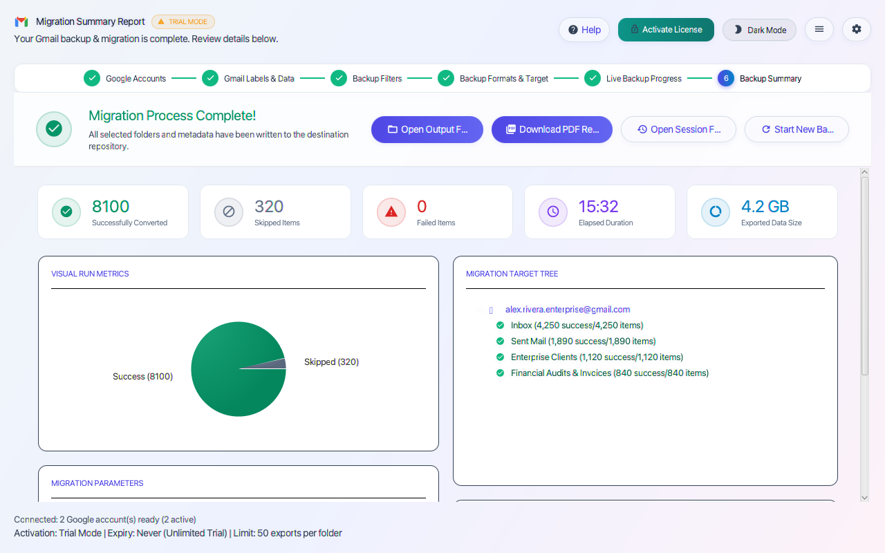 Step 06: Backup Summary & Compliance PDF Audit Report — Gmail Backup Tool Interface Walkthrough